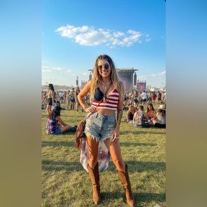 Tilly’s crochet halter top handcrafted, patriotic aesthetic perfect for summer